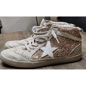 Shu Shop Women's Mid Top Mid Star Paulina Sneaker Gold‎ Glitter Size 9